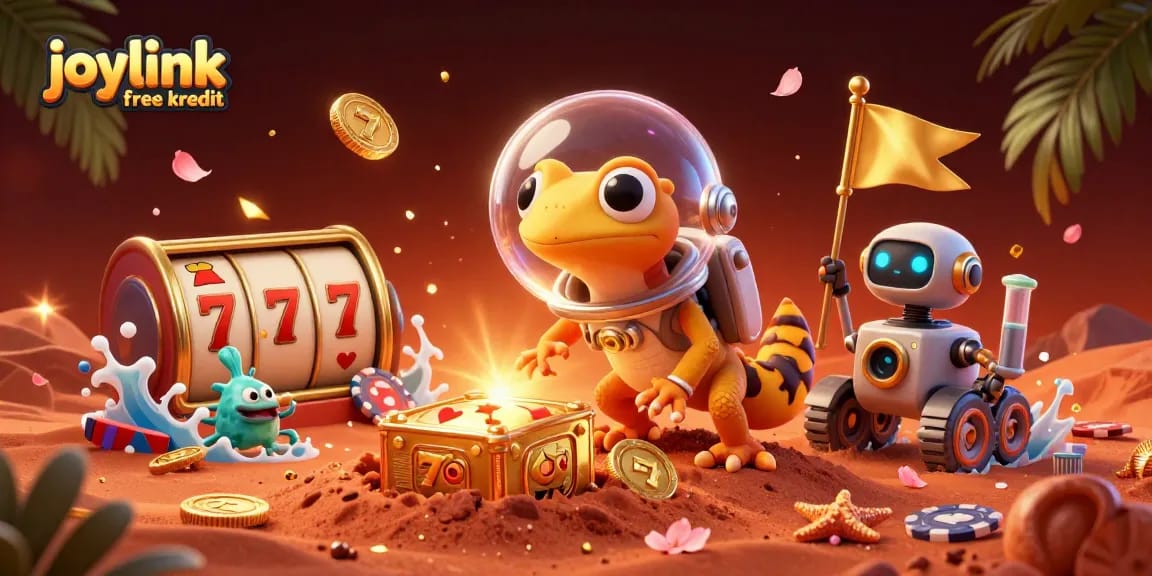 Experience joylink free kredit in a vibrant 3D casino scene filled with excitement and discovery.