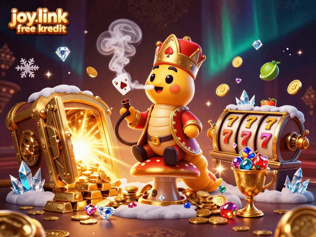 Experience the thrill of joy.link free kredit with a vibrant 3D casino scene featuring dynamic slot game elements.
