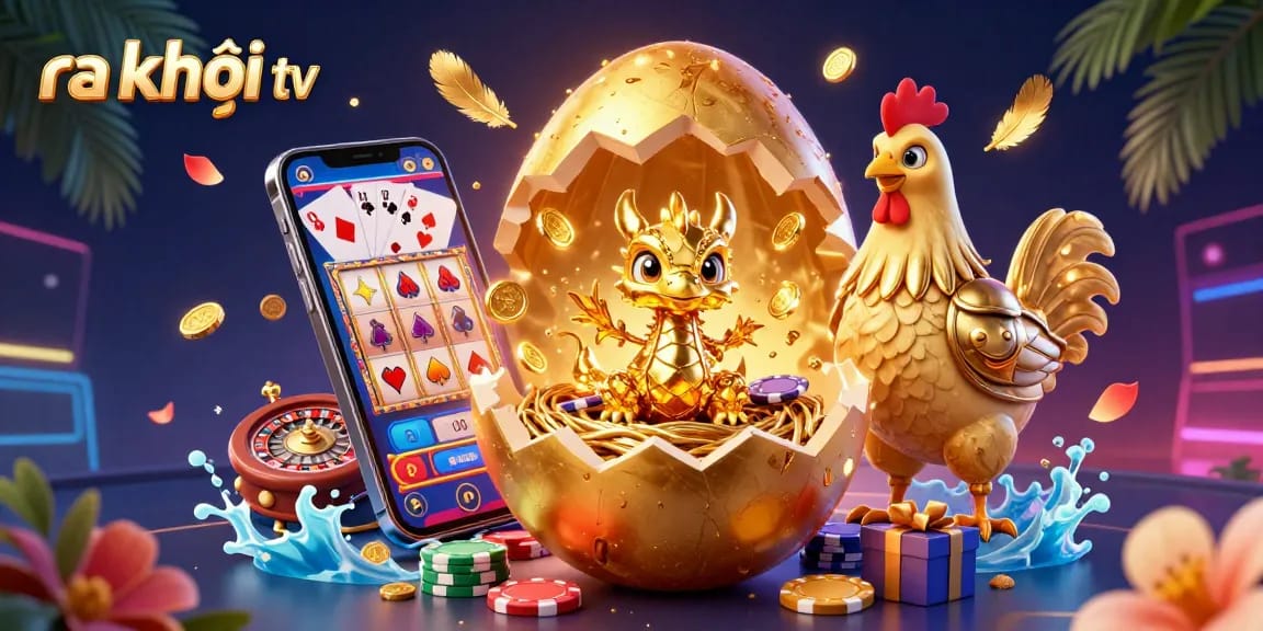 Engage with ra khơi tv's thrilling online gambling experience featuring a baby dragon surrounded by golden poker chips.