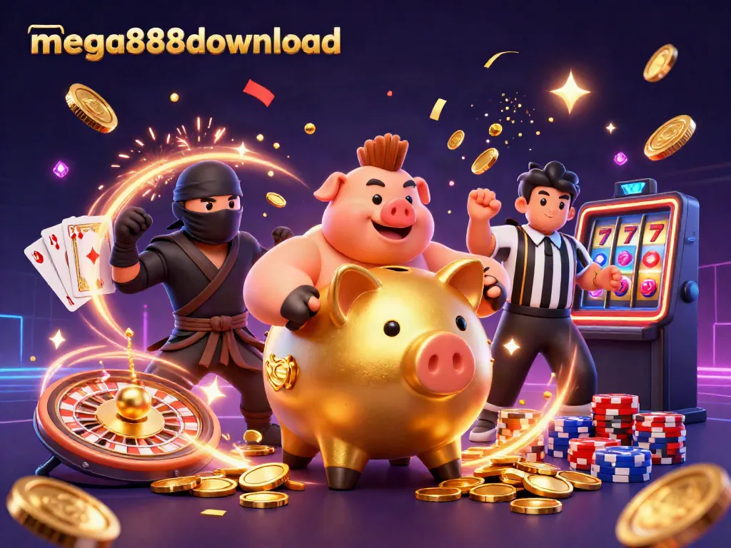 Experience the excitement of winning with mega888download's vibrant casino illustration featuring dynamic characters and rich gameplay elements.