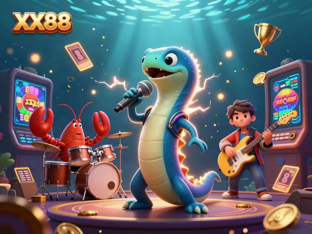 Experience the vibrant underwater excitement of XX88 with a DJ eel and a lively casino band.