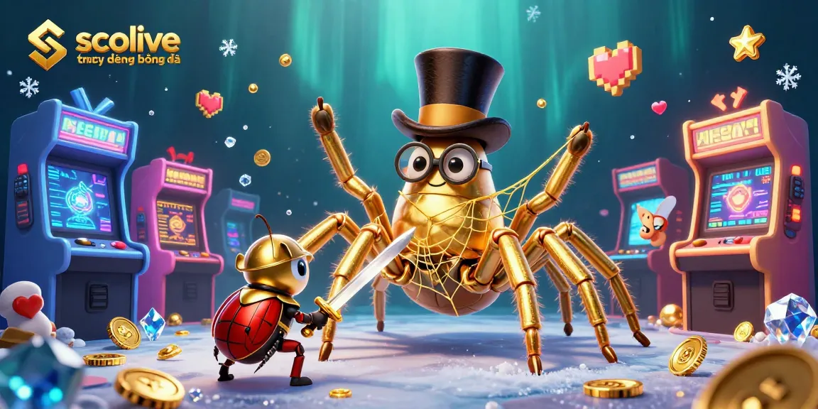 Socolive trực tiếp bóng đá shows a vibrant 3D illustration of characters and casino elements intermingling in a detailed gaming scene.