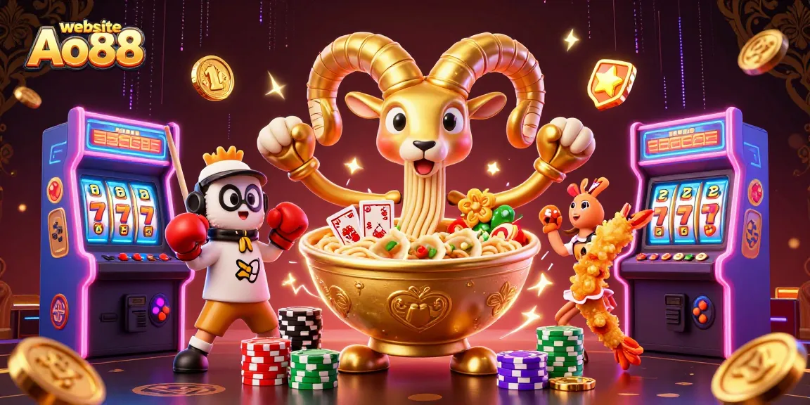 Engage with the vibrant world of the website Ao88 showcasing dynamic casino elements and lively characters.