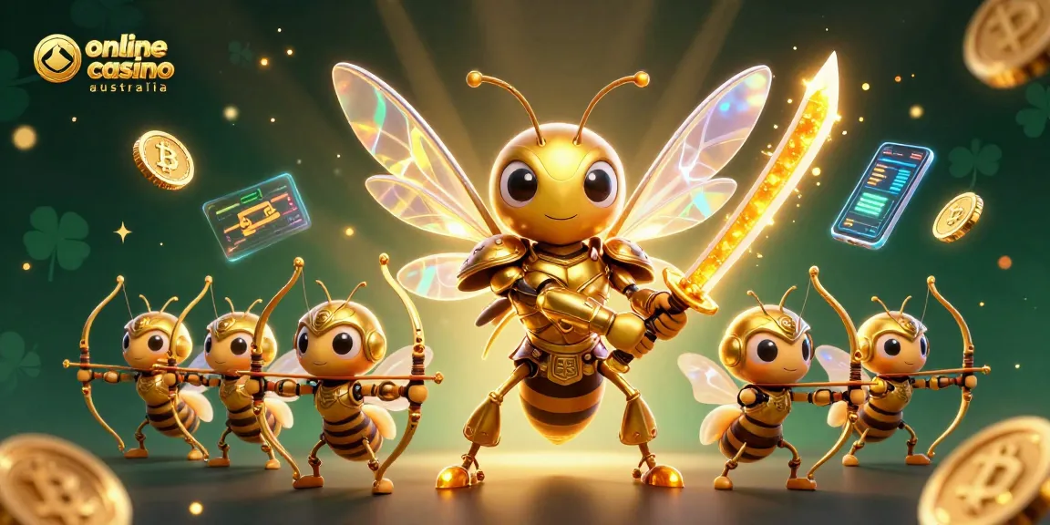 Engage in thrilling gameplay at online casino Australia with vibrant scenes of 3D characters and crypto elements.