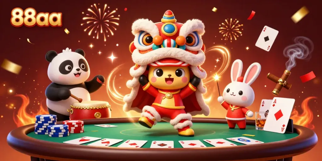 Experience excitement with 88aa lion dance and poker action in a vibrant casino setting.