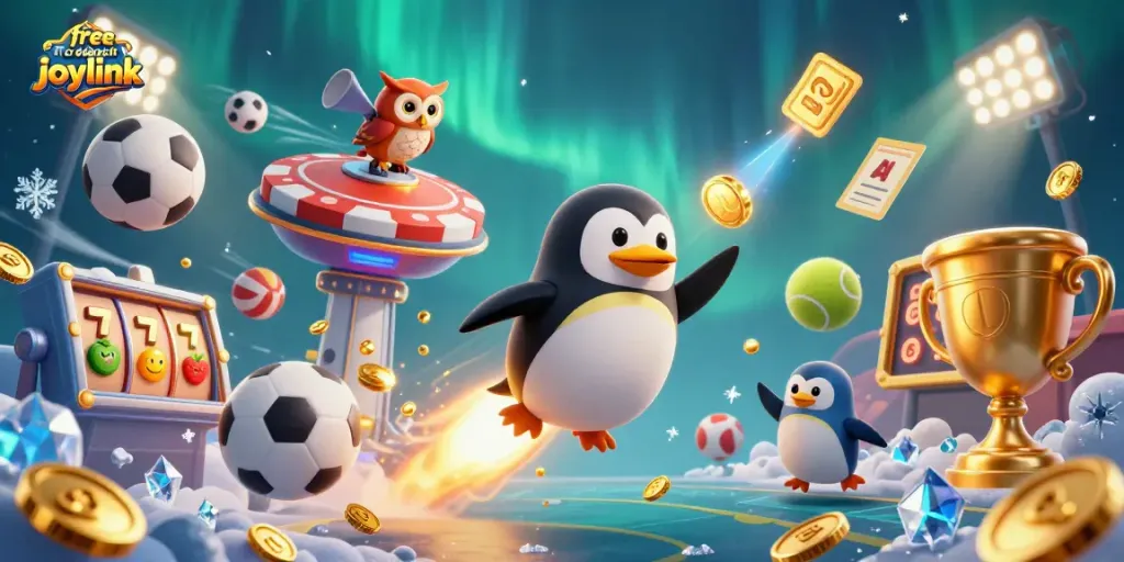 Engage with free credit no deposit joylink in an exhilarating space-themed casino adventure filled with golden coins and sports elements.