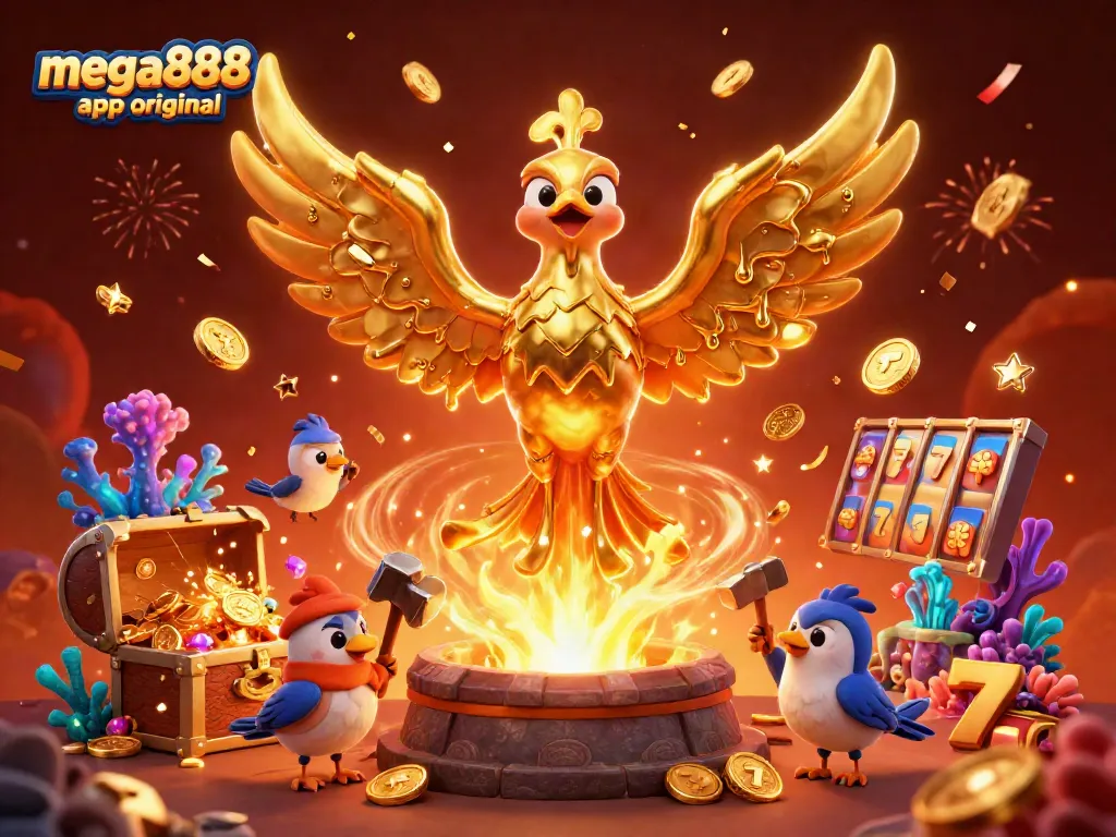 Experience the mega888 app original with captivating casino games and golden treasures bursting forth.