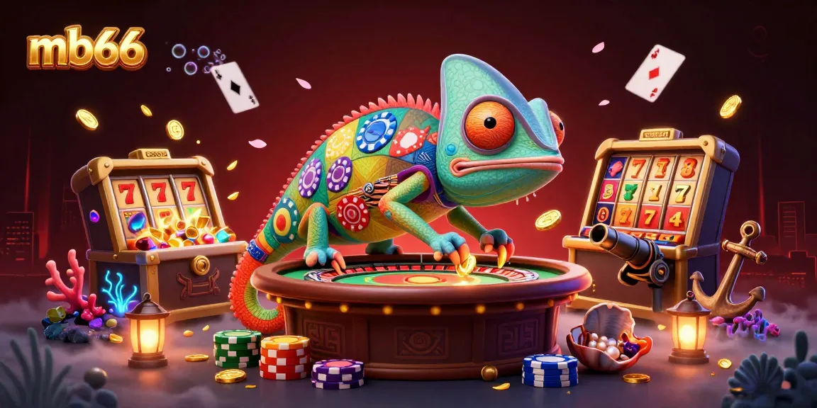 Engage with mb66 in an exciting slot game scene featuring a charismatic chameleon casino owner.