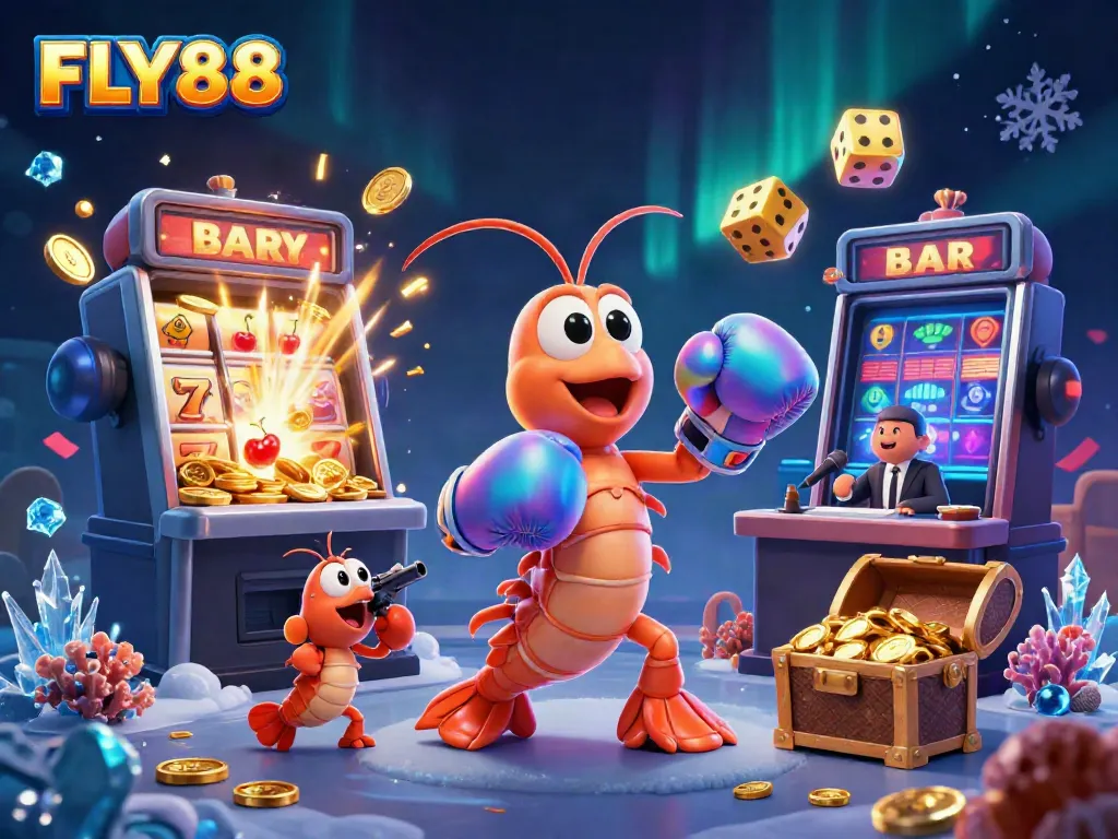 FLY88 features a dynamic gambling scene highlighting exciting jackpots and casino games.