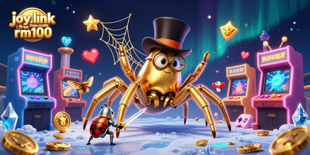 Engage with the joy.link free credit rm100 promotion, featuring animated casino characters battling for fun rewards.