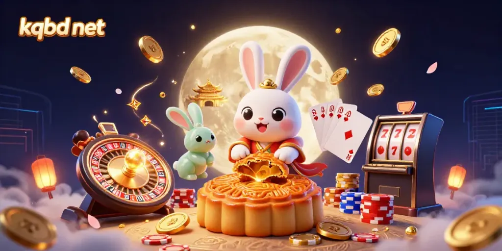 Experience dynamic gaming excitement with kqbd net as animated moon rabbits reveal poker chips inside golden mooncakes.