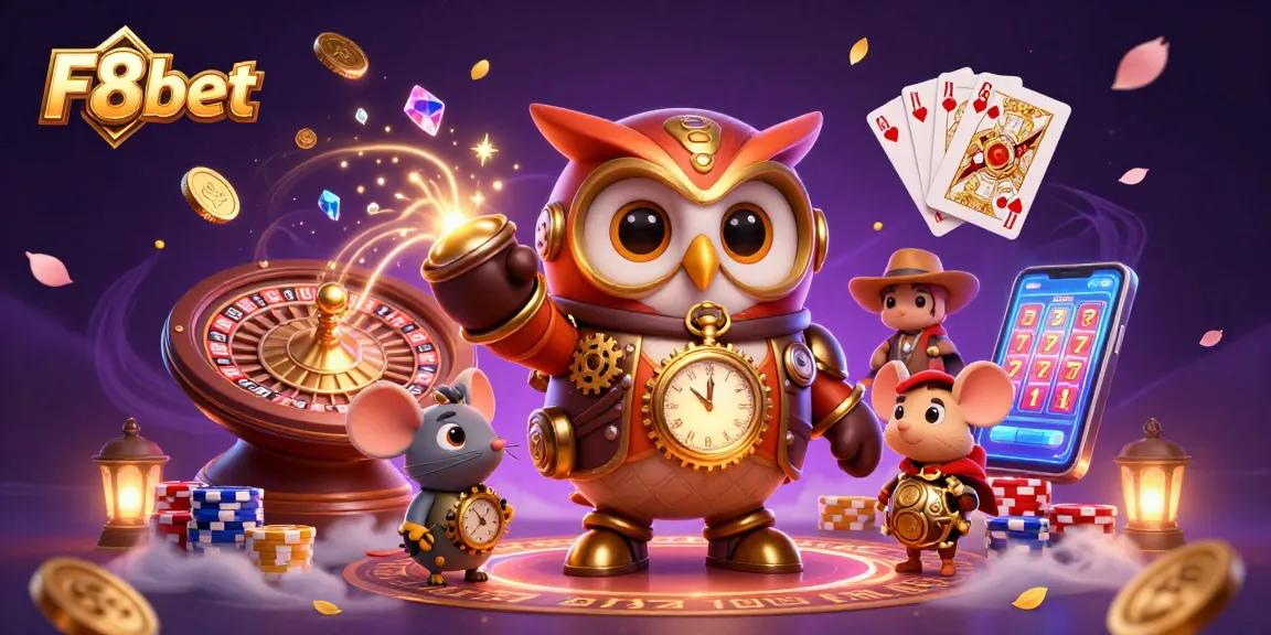 Experience F8bet's vibrant world, spinning reels and casino excitement with detailed 3D rendering.