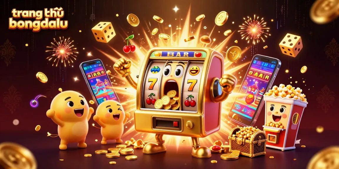 Experience vibrant action on trang chủ bongdalu with slot machines hitting jackpots and spinning coins.