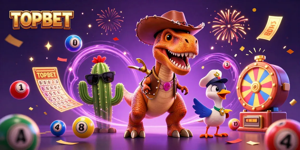 Experience thrilling gaming with TOPBET's vibrant lottery scene featuring exciting characters and dynamic gaming elements.