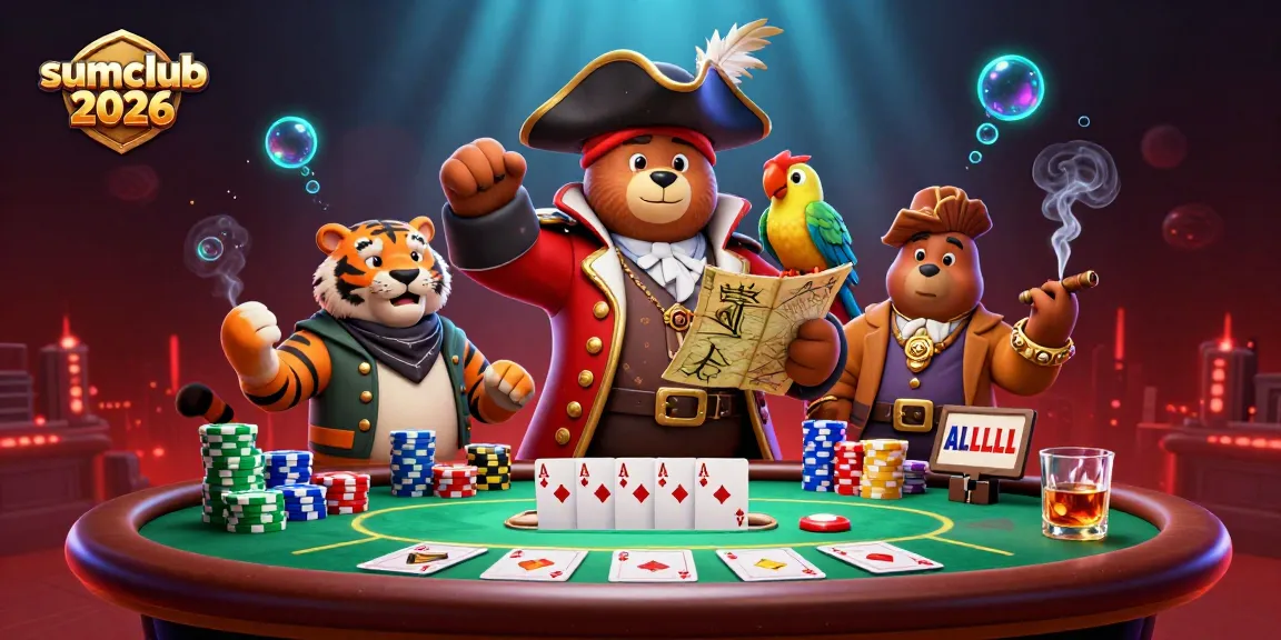 Engage in thrilling action at sumclub 2026 with vibrant casino characters and dynamic poker elements.