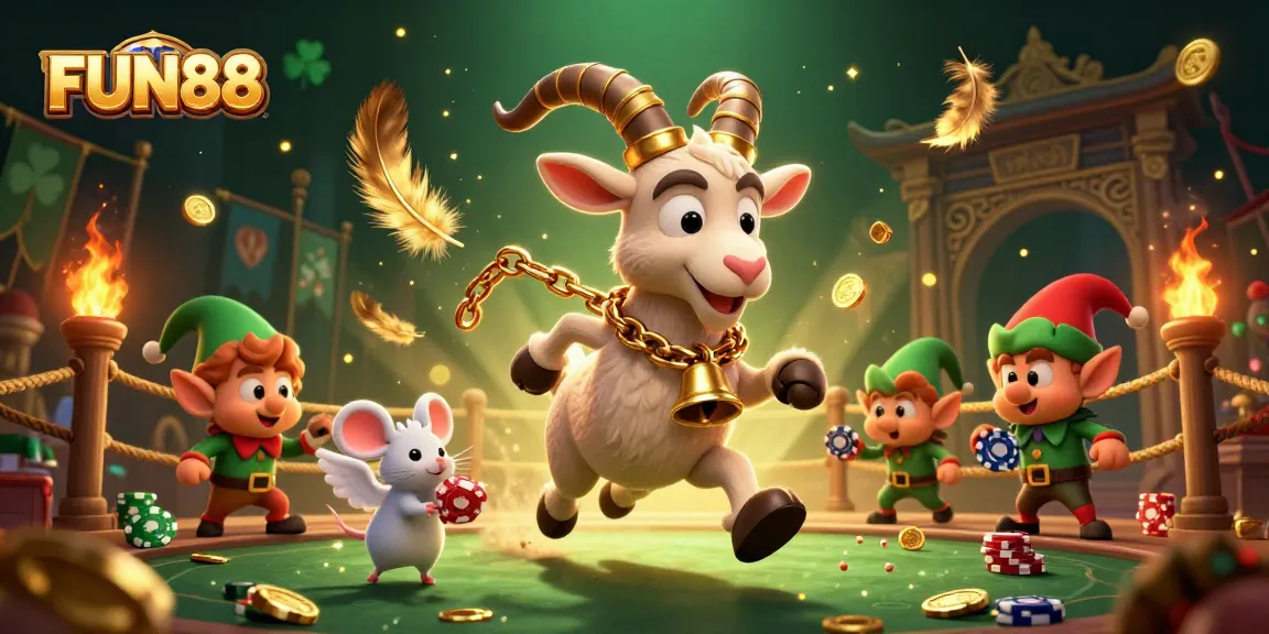 FUN88 offers an exciting atmosphere with vibrant characters in a 3D casino scene filled with gold coins and dynamic game elements.