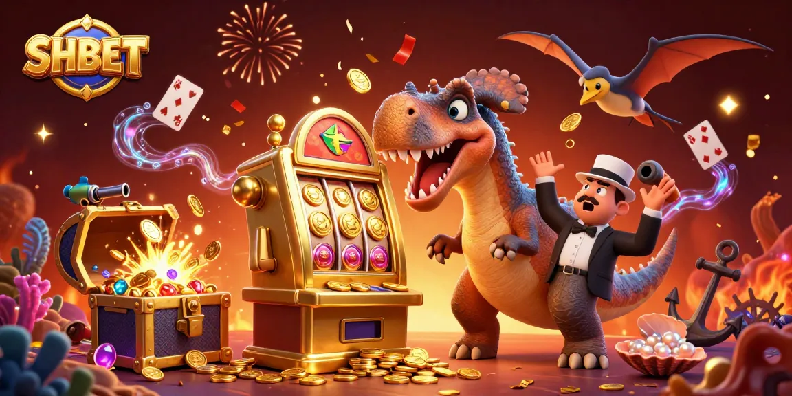SHBET features a pachycephalosaurus winning jackpots at a casino, surrounded by gold coins and excitement.