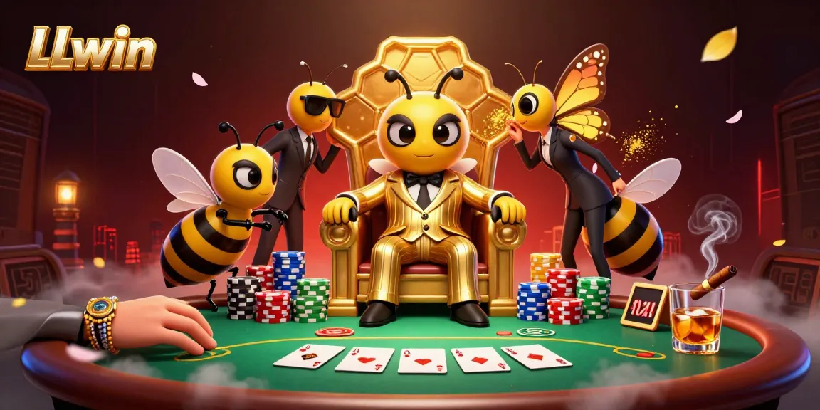 Experience thrilling gameplay at LLwin with a cartoon-bumblebee mob boss illustration.