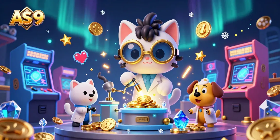 Experience high-stakes gaming with AS 9, featuring a mad scientist cat and casino elements.