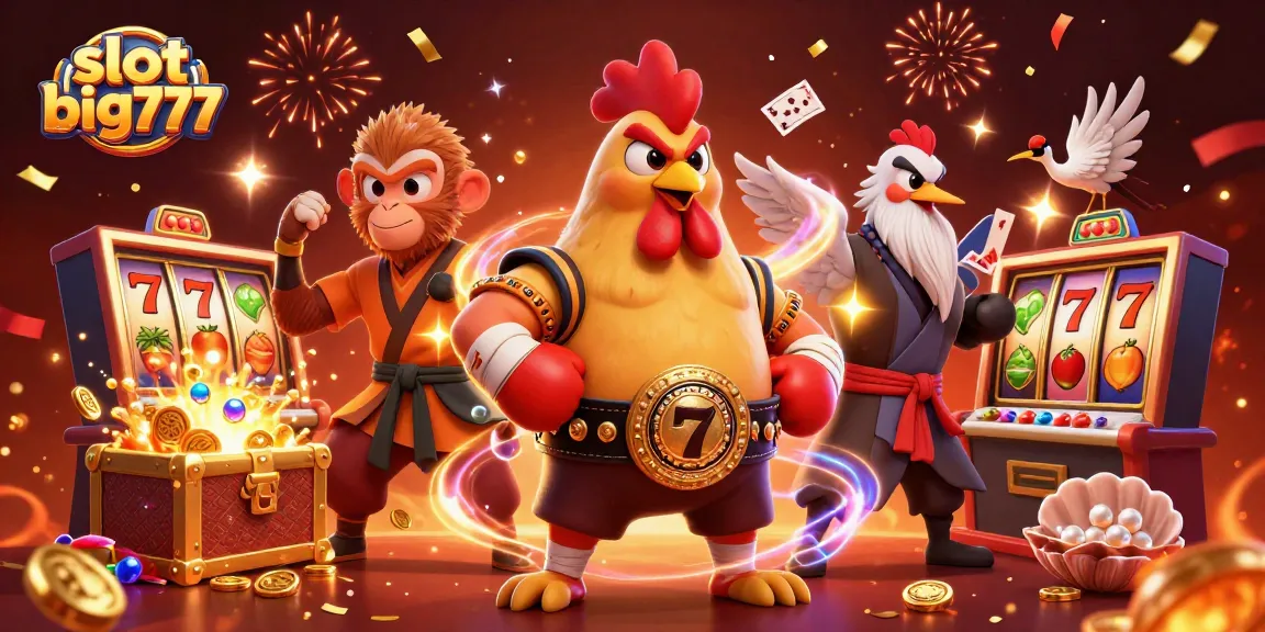 Experience the excitement of playing slot big777 with vibrant characters in a dynamic casino-themed illustration.