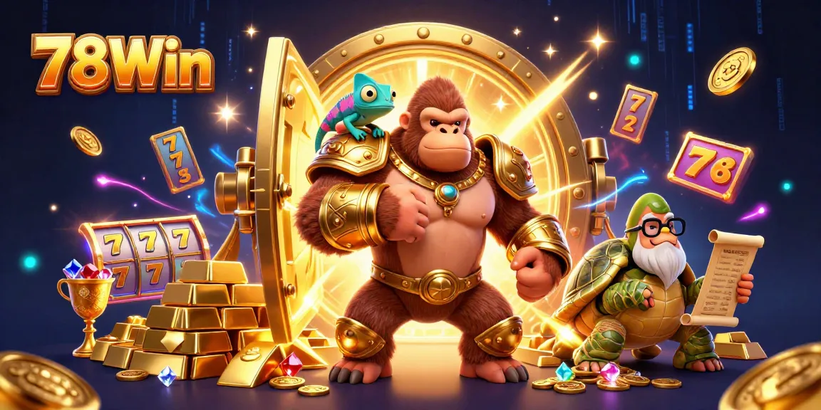 Experience thrilling wins at 78Win with a dynamic scene filled with golden treasures and casino excitement.