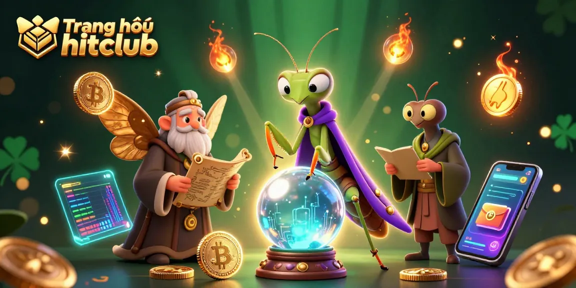 Experience winning strategies at Trang chủ hitclub with vibrant casino-themed illustration featuring engaging characters and crypto elements.