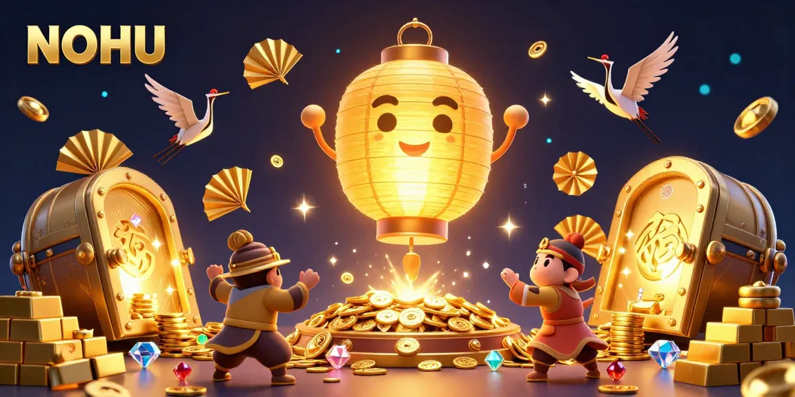 Engage with NOHU's vibrant casino experience featuring golden lantern spirits and treasure elements.